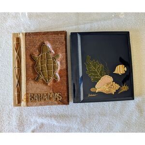 Lot of 2 Vintage Photo Albums Bahamas Travel Souvenirs Nat./Lacquer